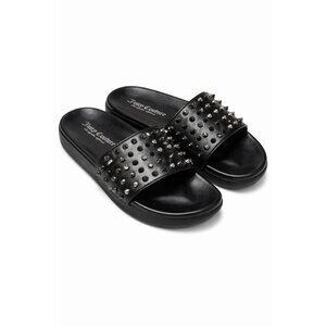Juicy Couture Slide Sandals Womens 8 Black Studded Rhinestone Spike Y2K